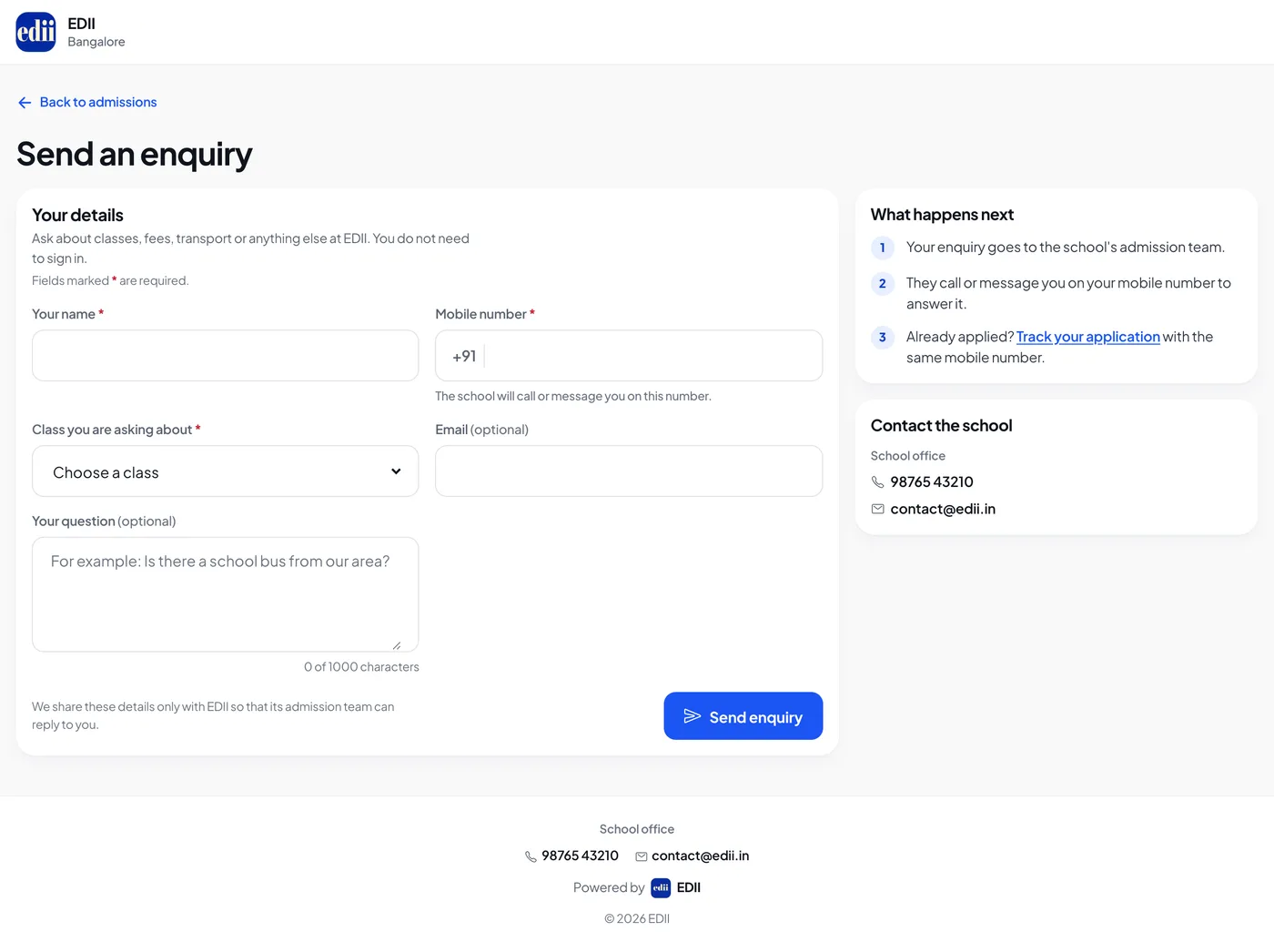 Send the school a question without signing in.